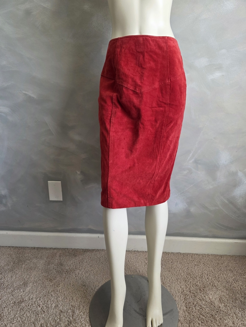 Vintage Deep Red Suede Leather Midi Skirt High Roller Size 12